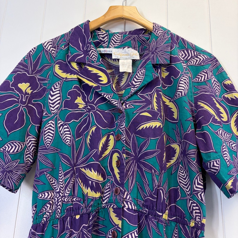Vintage California Girl Dorothy Samuel 80s Tropical Dress Women Size 14 Cottage - Picture 7 of 10